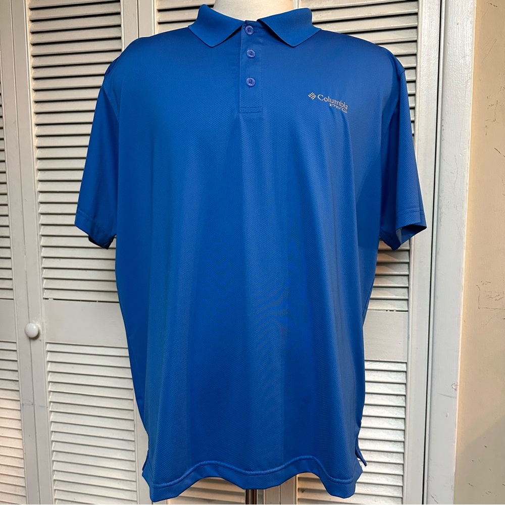 COLUMBIA Size XL Blue Polo Shirt with Moisture-Wicking Fabric